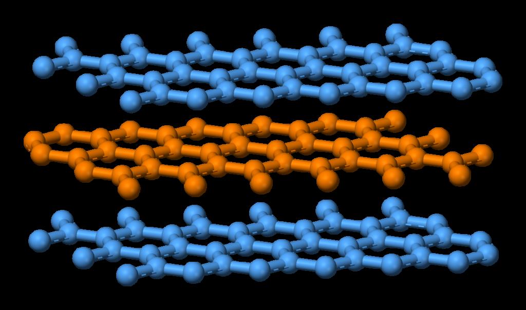 Yukarıdaki resimde Karbon atomlarının katmanlar halinde birbirlerine bağlanarak oluşturdukları altıgen geometrik yapı görülmekte.